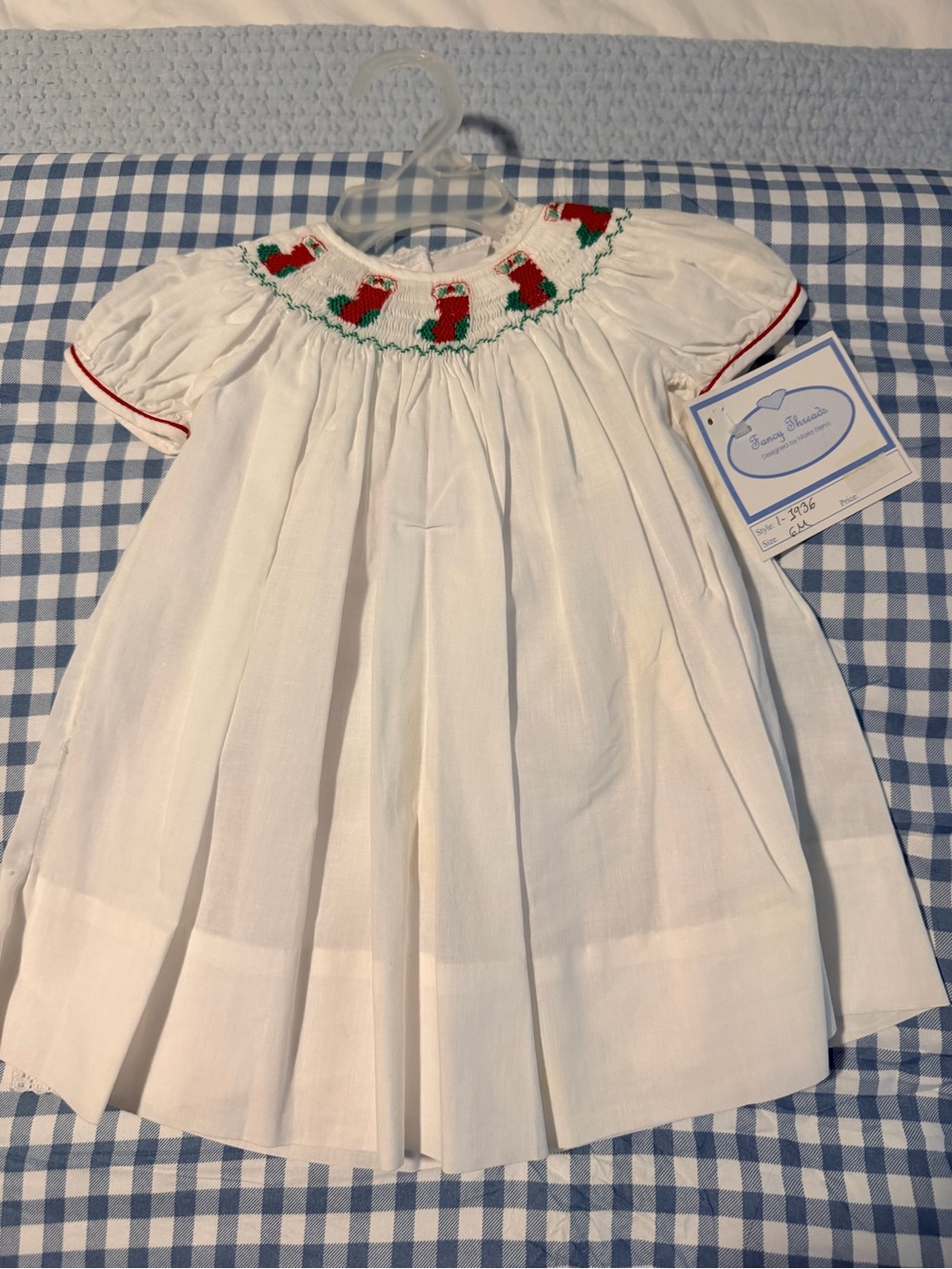 Fancy threads size 6 m Smocked Christmas stockings with petticoat